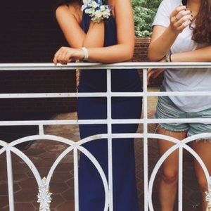 Blue High Neck Prom Dress
